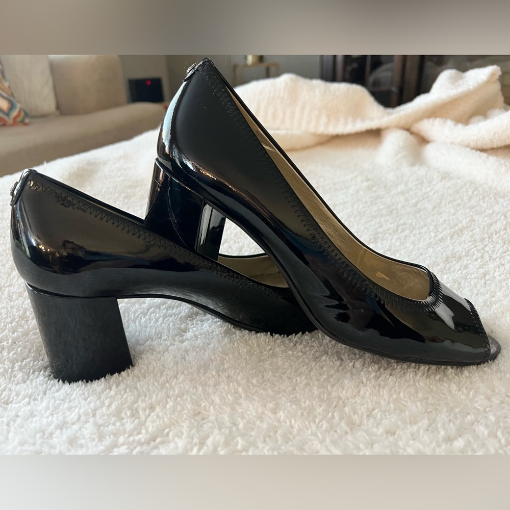 Anne Klein Opened Toe Black Patent Heels